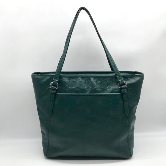 Coach Green Leather Peyton LIN C Embossed Zip Tote Bag F31404 - Picture 2 of 12